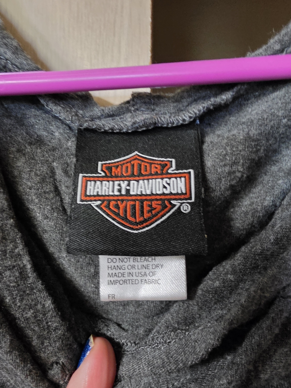 Harley-Davidson Dark Gray Hooded Long Sleeve Blouse with Rhinestone Logo - Picture 9 of 10
